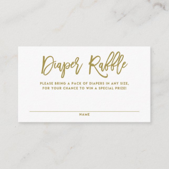 Gold Rustic Hand Lettering Diaper Raffle Card (Front)