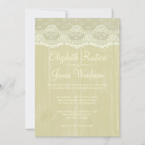 Gold Rustic Lace &amp; Barn Wood Wedding Invitations
