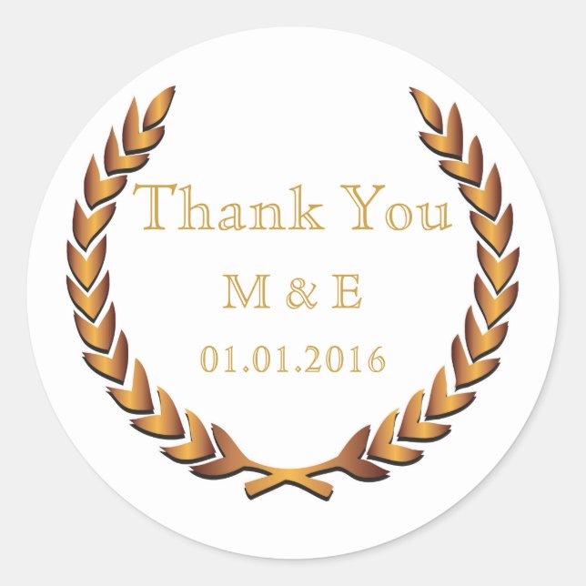 Gold Rustic Laurel Wreath Personalized Thank You Classic Round Sticker (Front)