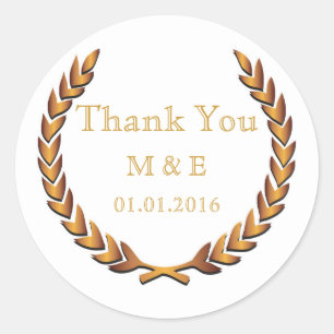 Gold Rustic Laurel Wreath Personalized Thank You Classic Round Sticker