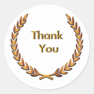 Gold Rustic Laurel Wreath Thank You Classic Round Sticker