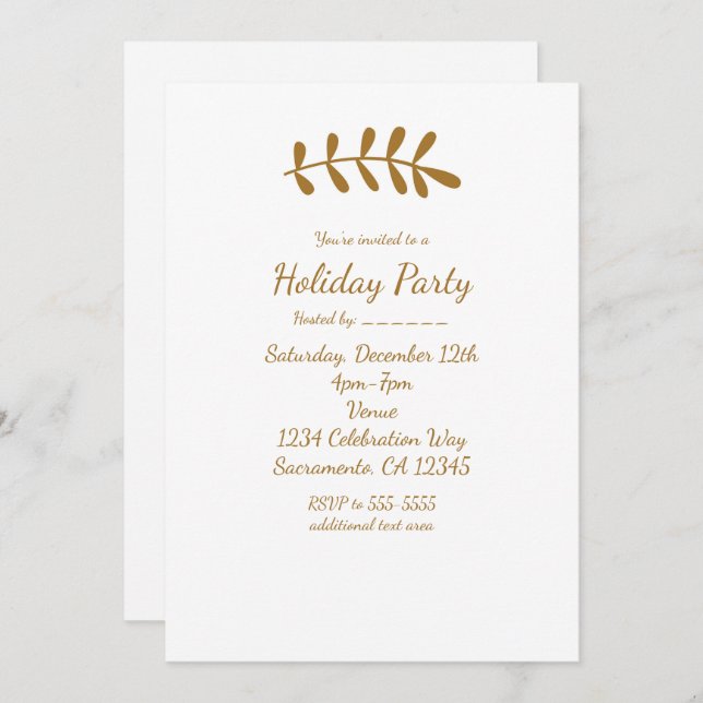 Gold Rustic Leaf Elegant White Fall Invitation (Front/Back)
