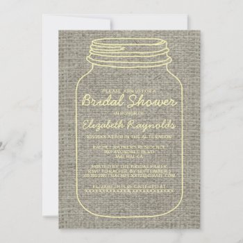 Gold Rustic Mason Jar Bridal Shower Invitations by topinvitations at Zazzle