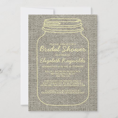 Gold Rustic Mason Jar Bridal Shower Invitations