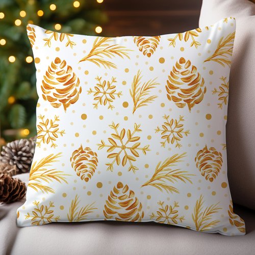 Gold Rustic Pine Christmas Throw Pillow