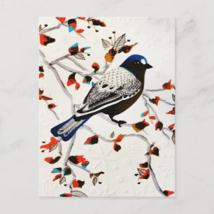 Gold Rustic Snowflake Winter Bird Announcement Postcard