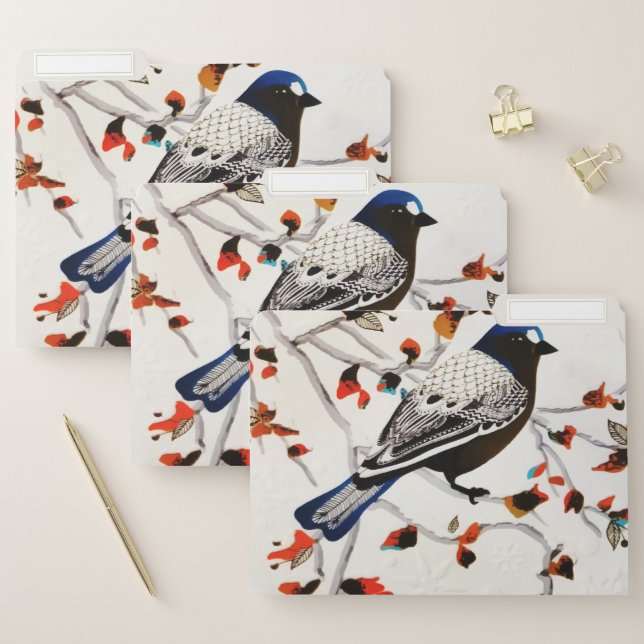 Gold Rustic Snowflake Winter Bird File Folder (Set)