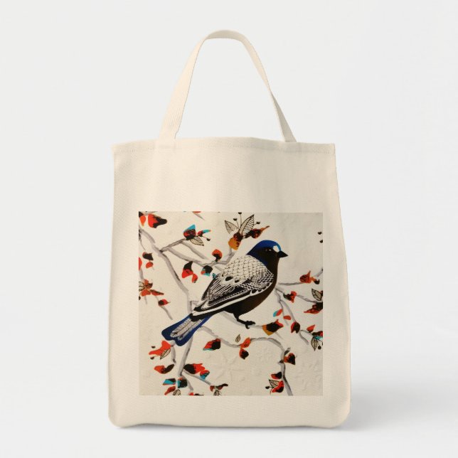 Gold Rustic Snowflake Winter Bird Tote Bag (Front)
