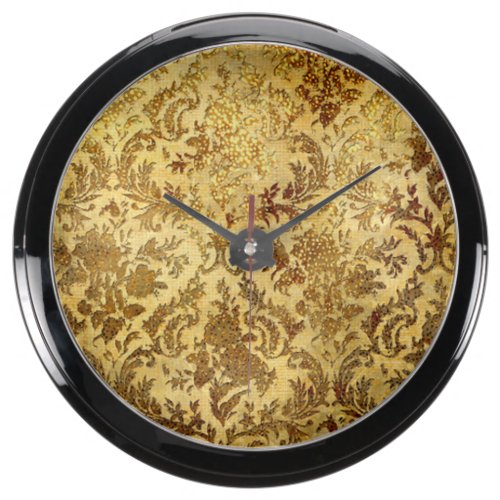 Gold,rustic,vintage,antique,damask,elegant,chic, Aqua Clock