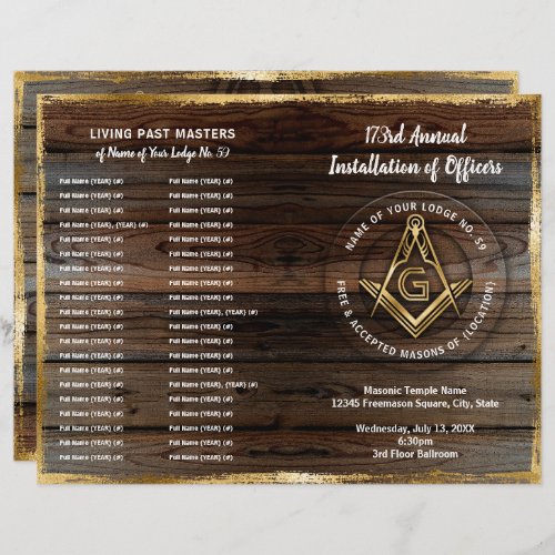 Gold Rustic Wood Bifold Masonic Program Template