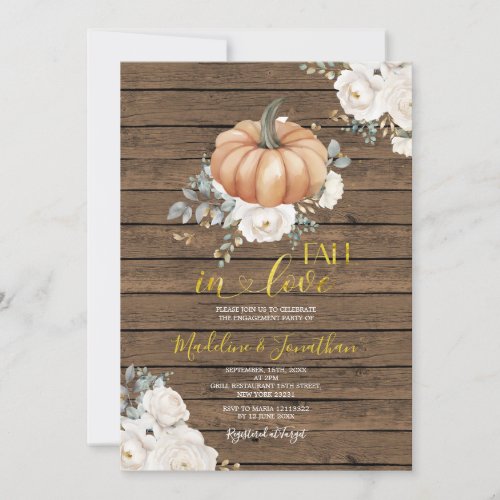 Gold Rustic Wood Fall In Love Engagement Party Invitation