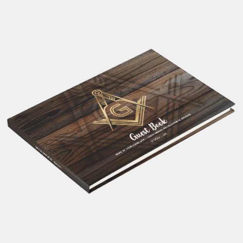 Gold Rustic Wood Masonic Guest Book  Freemason