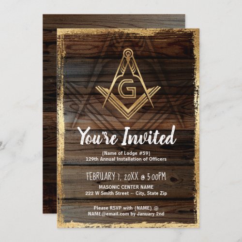 Gold Rustic Wood Masonic Invitations  Freemasonry
