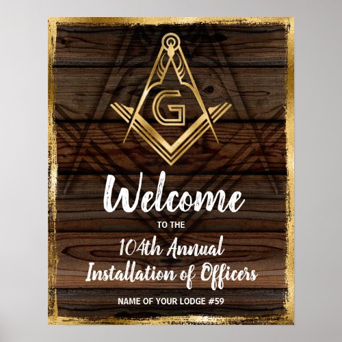 Gold Rustic Wood  Masonic Welcome Party Poster
