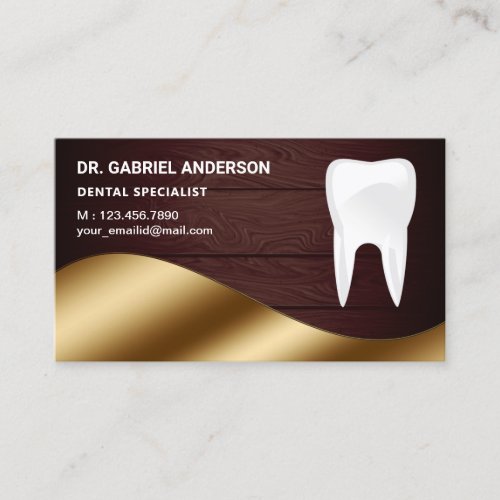 Gold Rustic Wood Tooth Dental Clinic Dentist Business Card