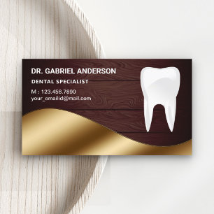 Gold Rustic Wood Tooth Dental Clinic Dentist Business Card