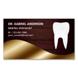 Gold Rustic Wood Tooth Dental Clinic Dentist Business Card Magnet