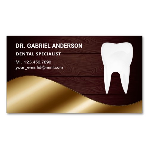 Gold Rustic Wood Tooth Dental Clinic Dentist Business Card Magnet