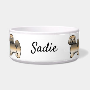 Gold Sable Lhasa Apso Cartoon Dog & Name Bowl