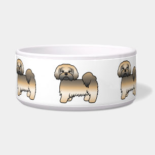 Gold Sable Lhasa Apso Cute Cartoon Dog Bowl