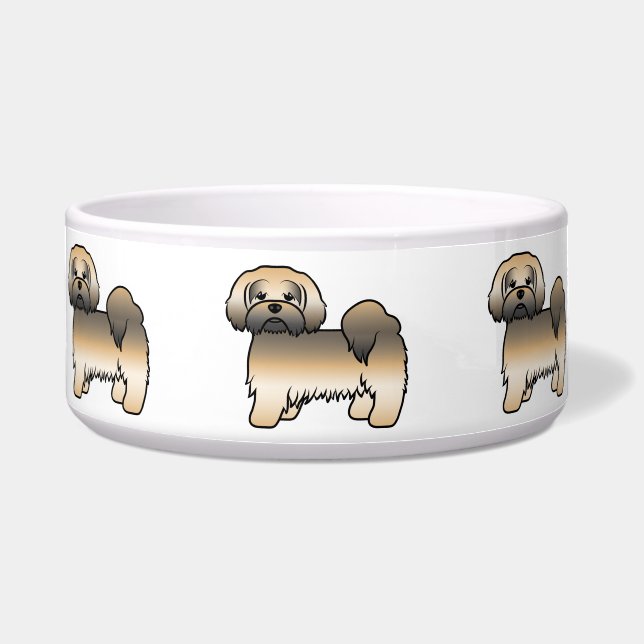 Gold Sable Lhasa Apso Cute Cartoon Dog Bowl (Front)