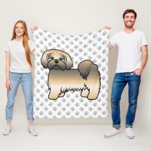 Gold Sable Lhasa Apso Cute Cartoon Dog Fleece Blanket