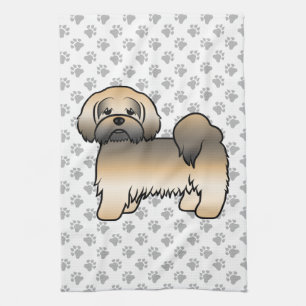 Gold Sable Lhasa Apso Cute Cartoon Dog Kitchen Towel