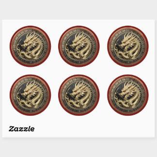 Gold Sacred Eastern Dragon Medallion Classic Round Sticker