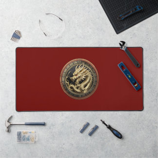 Gold Sacred Eastern Dragon Medallion Desk Mat