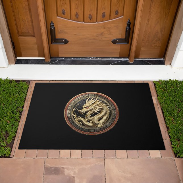 Gold Sacred Eastern Dragon Medallion Doormat (Outdoor)
