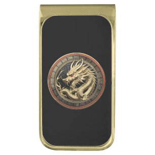 Gold Sacred Eastern Dragon Medallion Finish Money Clip
