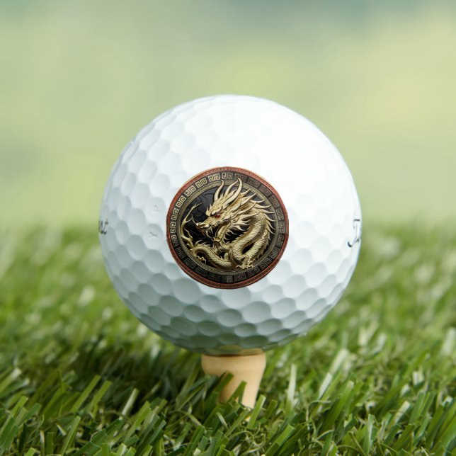 Gold Sacred Eastern Dragon Medallion Golf Balls (Insitu Tee)