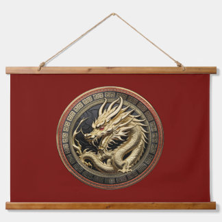 Gold Sacred Eastern Dragon Medallion Hanging Tapestry