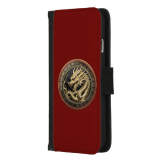 Gold Sacred Eastern Dragon Medallion iPhone 8/7 Wallet Case