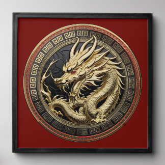Gold Sacred Eastern Dragon Medallion Peel And Stick Photo Tile