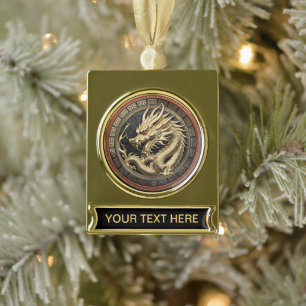 Gold Sacred Eastern Dragon Medallion Plated Banner Ornament
