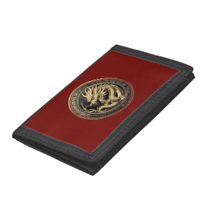 Gold Sacred Eastern Dragon Medallion Tri-fold Wallet