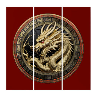 Gold Sacred Eastern Dragon Medallion Triptych