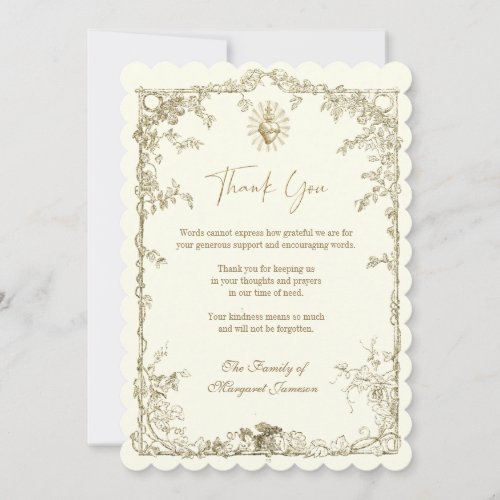 Gold Sacred Heart Jesus Catholic Funeral Memorial  Thank You Card