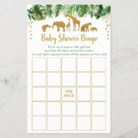 Gold Safari Animal Baby Shower Bingo Game