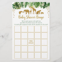 Gold Safari Animal Baby Shower Bingo Game