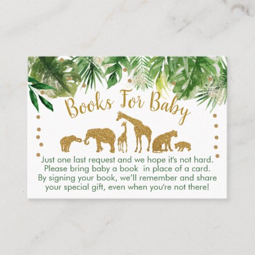 Gold Safari Animal Baby Shower Book Request Cards