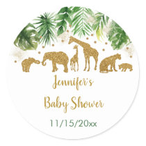 Gold Safari Animal Baby Shower Classic Round Sticker