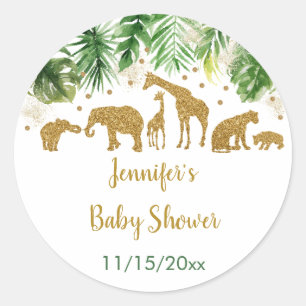 Gold Safari Animal Baby Shower Classic Round Sticker