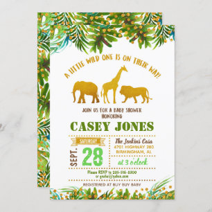 Gold Safari Animal Baby Shower Invitation