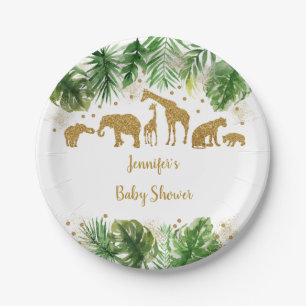 Gold Safari Animal Baby Shower Paper Plates