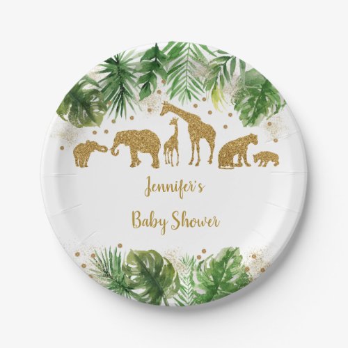 Gold Safari Animal Baby Shower Paper Plates