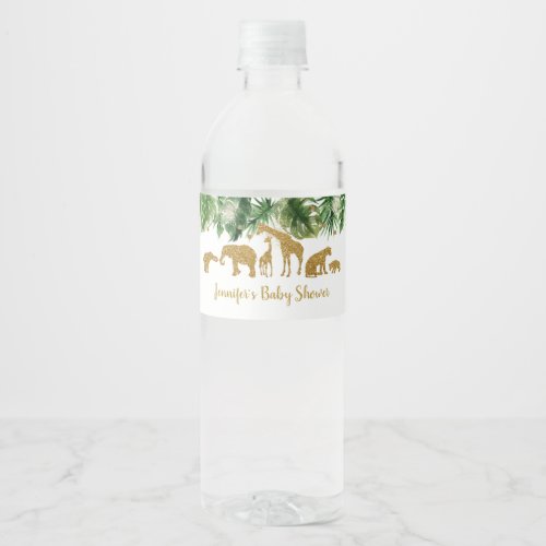 Gold Safari Animal Baby Shower Water Bottle Label