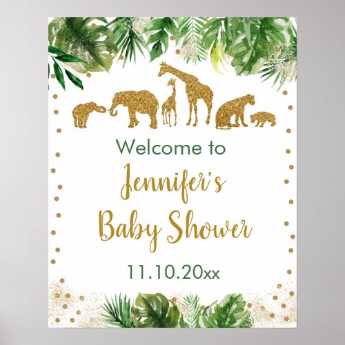 Gold Safari Animal Baby Shower Welcome Poster