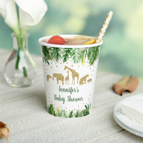 Gold Safari Animal Greenery Baby Shower Paper Cups